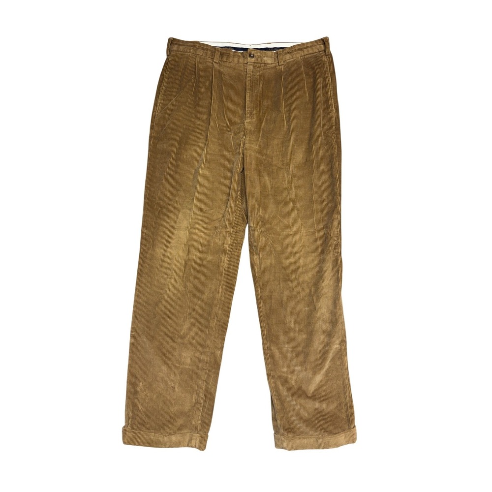 Brooks Brothers Elliot Corduroy Pants Mens 38x32 Tan Pleated Cuffed Wide Wale
